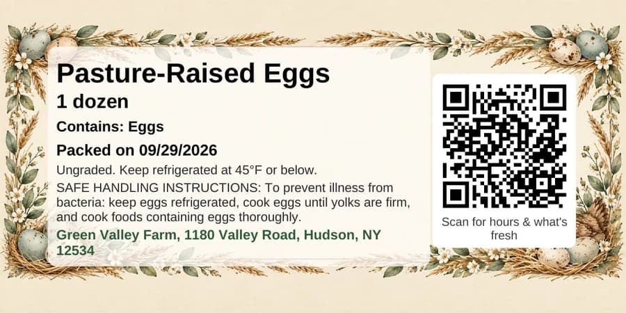 A egg carton label printed by ProvenFarm